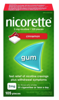 Clearance - Nicorette Gum, Nicotine 2 mg, Cinnamon Flavour 105/pk - * Damage Box* Exp: 02/28 to 06/28