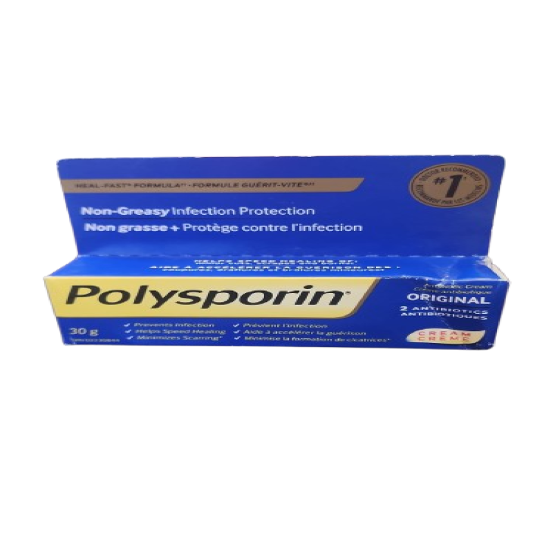 Sale - Polysporin Original Cream + 2 Antibiotics - 30 g *Damage Box* Exp: 10/27