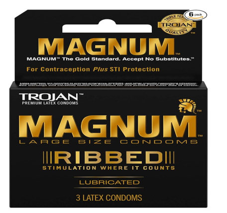 TROJAN MAGNUM Ribbed Large Size Condoms, 3 Count