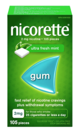 Clearance - NICORETTE GUM 2MG COATED ULTRA FRESH MINT 105-Assorted *Damage Box* Exp: 08/28