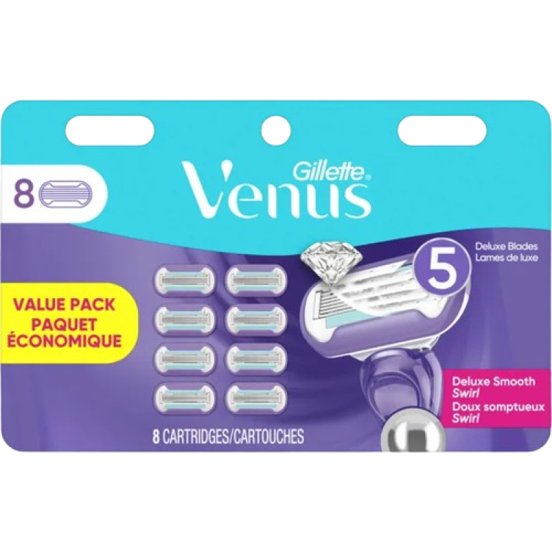 Venus Gillette Venus Deluxe Smooth Swirl Women’s Razor Blade Refills, 8 Count