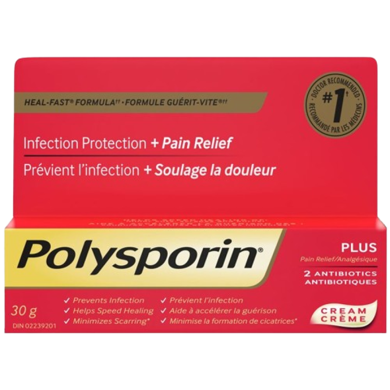 Sale - Polysporin Plus-Cream Pain Relief + 2 Antibiotics-30 g -  Exp: 03/26