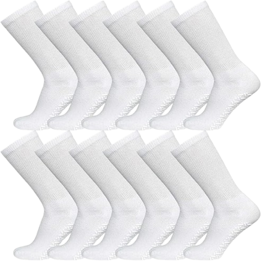 White - Health Diabetic Knee High Cotton Socks, Socks Size:10-13, Shoe Size: 7-12 [12 packs total]