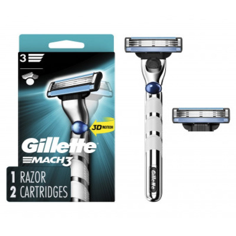 Gillette Mach3 3D Men's Razor Handle and 2 Blade Refills