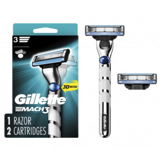 Gillette Mach3 3D Men's Razor Handle and 2 Blade Refills
