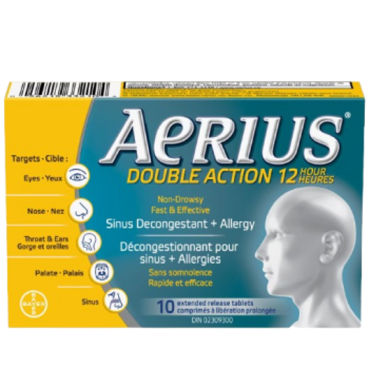 Sale- Allergies - AERIUS DUAL ACTION TB 2.5/120MG 10 Exp: 03/26 to 04/26
