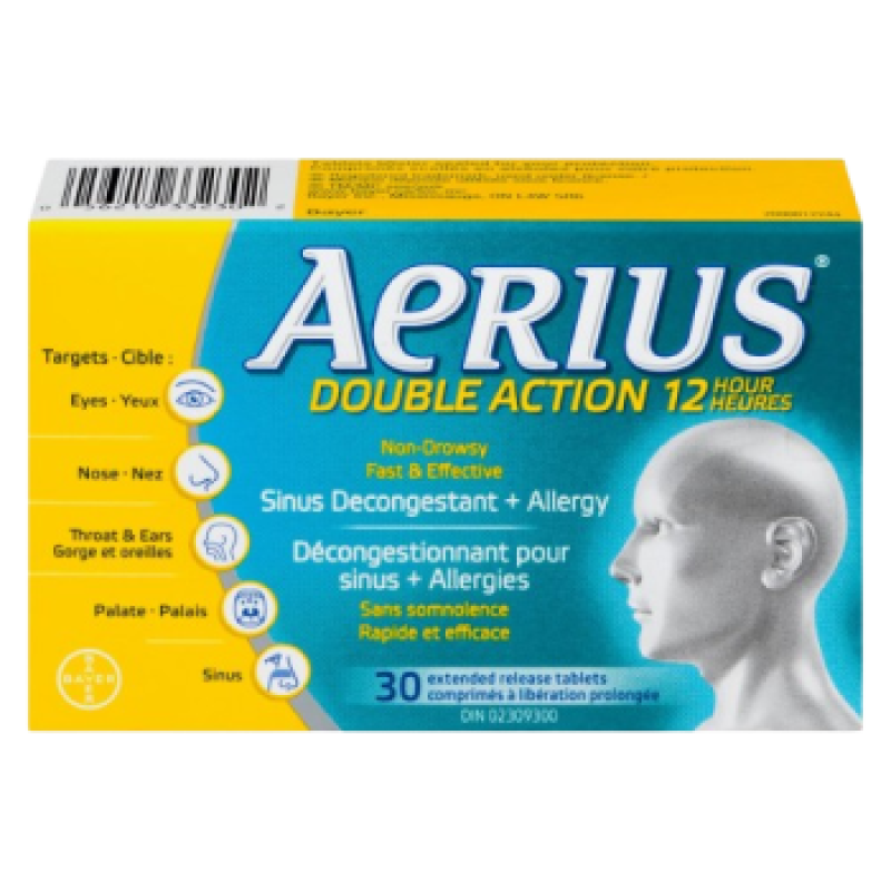 Sale Allergies - AERIUS DUAL ACTION TB 2.5/120MG 30 damage box Exp 4:26