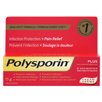 Sale - Polysporin Plus - Cream Pain Relief + 2 Antibiotics - 15 g  *Damage Box* Exp: 12/27