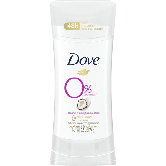 Dove 0% Aluminum Deodorant for smooth underarms Coconut and Pink Jasmine antibacterial odour protect