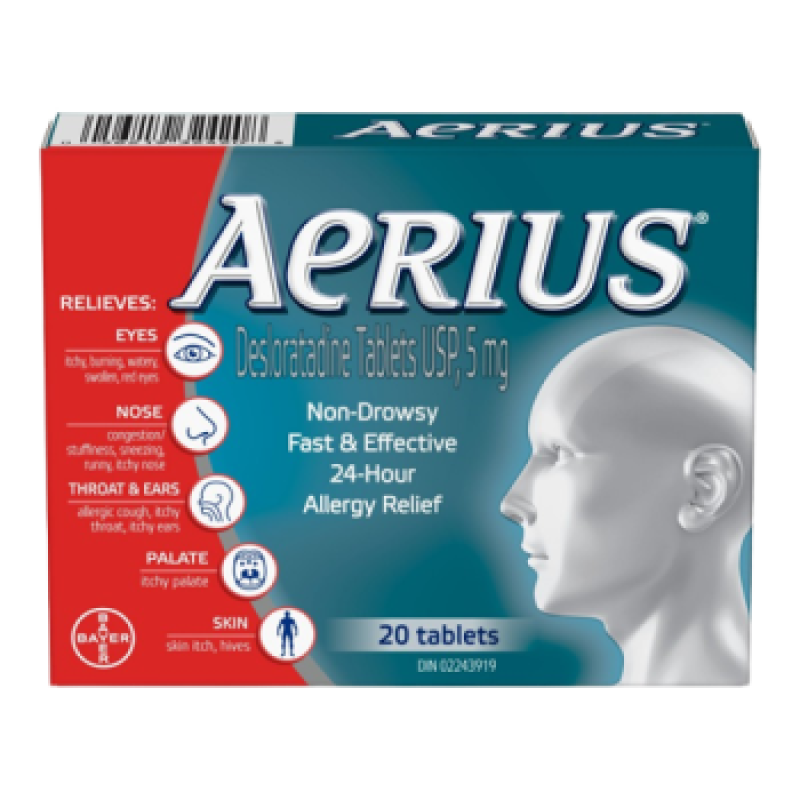 Sale- Allergies - Aerius Non-Drowsy 24 hr relief 20 tabs *Damage box* Exp:08/26