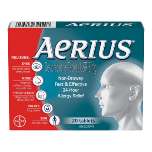 Sale- Allergies - Aerius Non-Drowsy 24 hr relief 20 tabs *Damage box* Exp:08/26